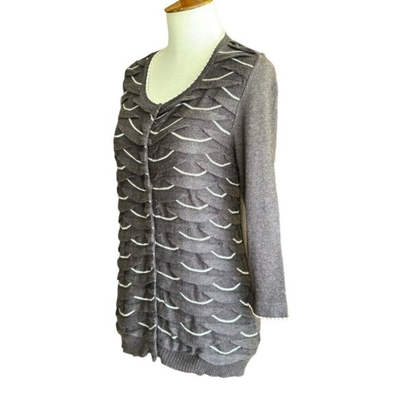 Anthropologie Sparrow Brown Scalloped 3/4-Sleeve Snap Closure Cardigan Sz M - Picture 2 of 12